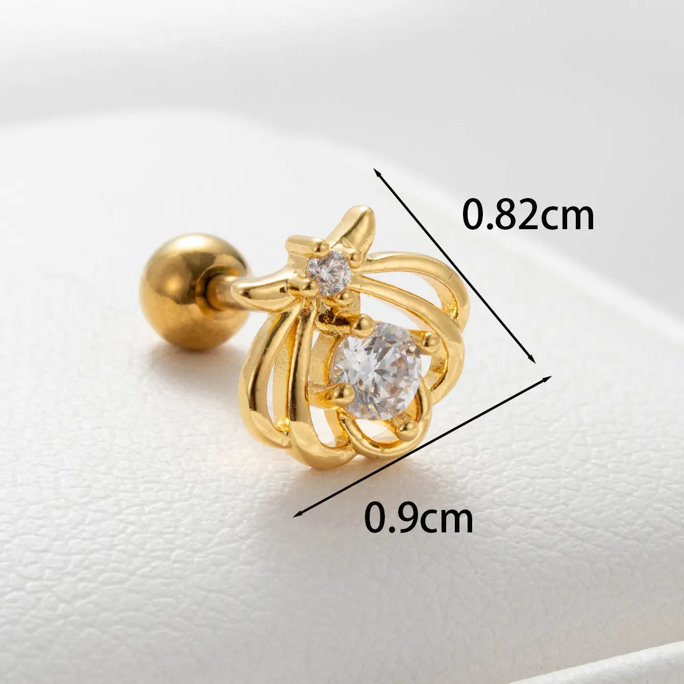 1 Piece Simple Series Classic Plant Copper  Gold Color Zircon Women's Stud Earrings 